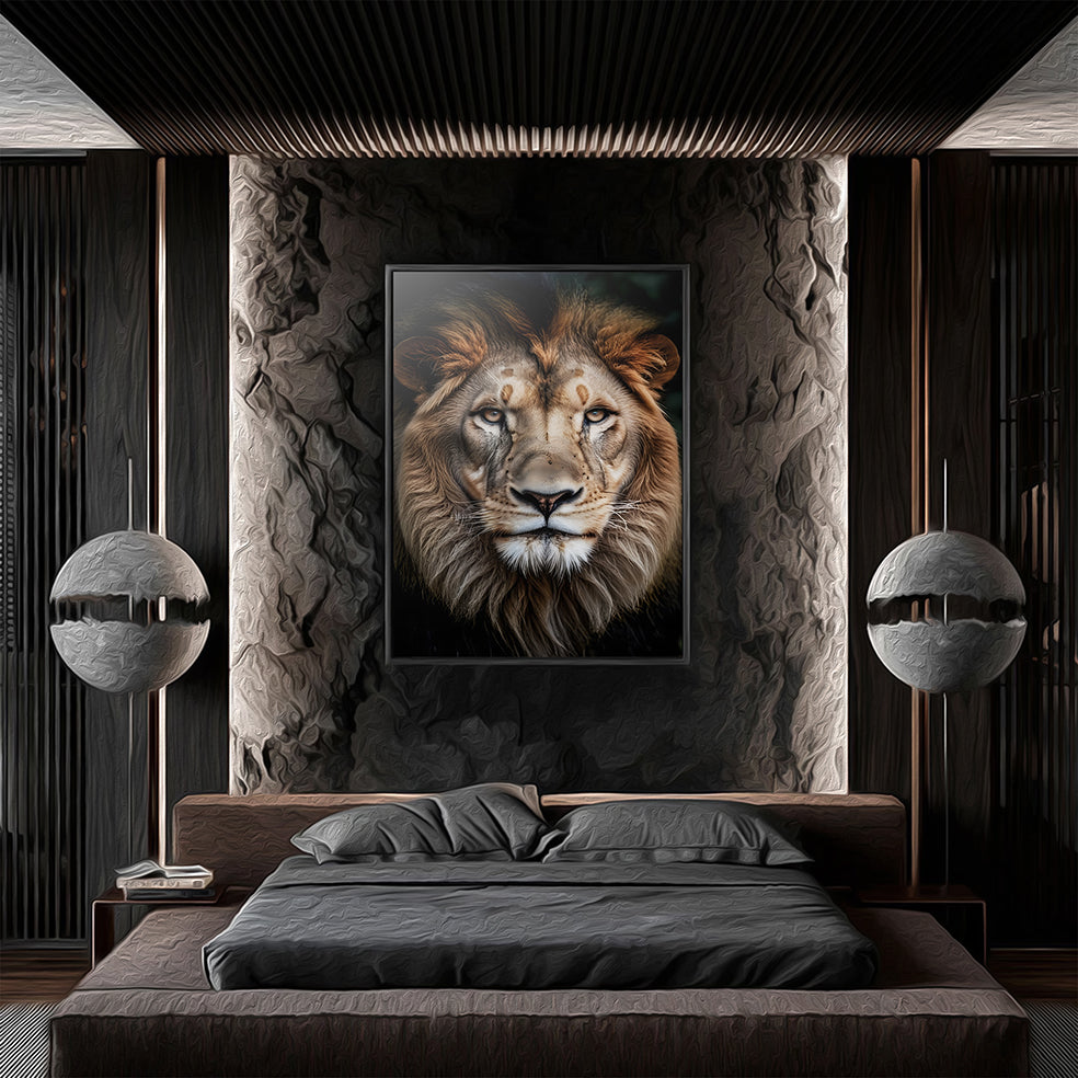 Lion head on dark