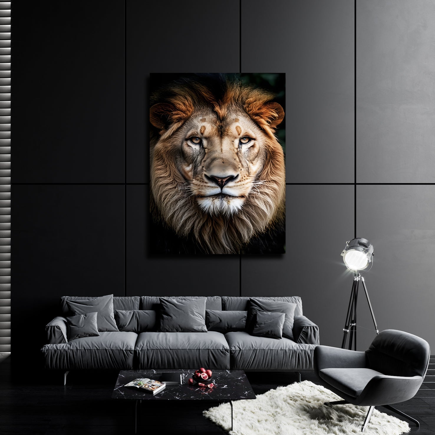 Lion head on dark