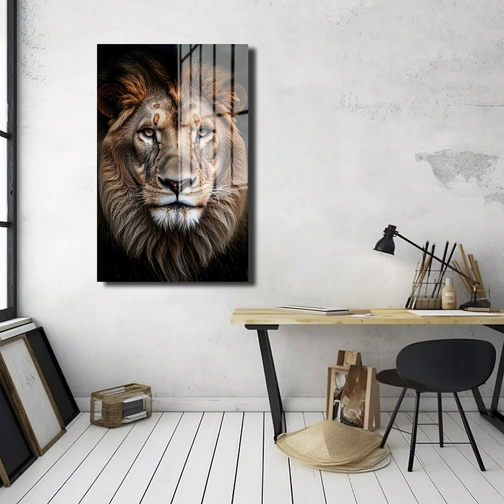 Lion head on dark
