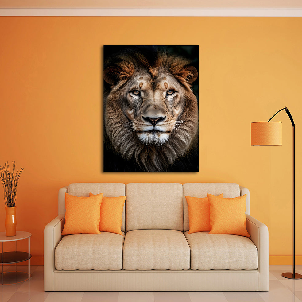 Lion head on dark