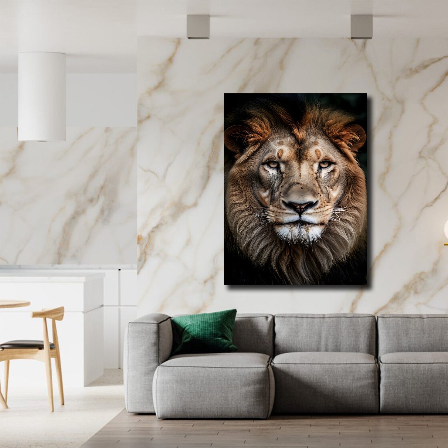 Lion head on dark
