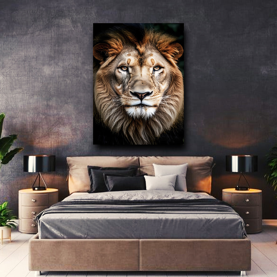 Lion head on dark