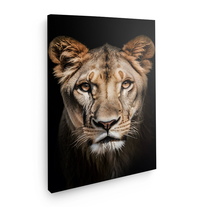 Lioness head on dark